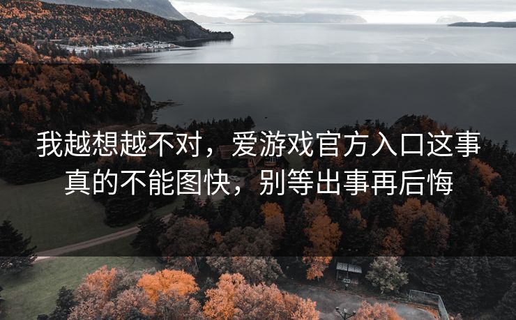 我越想越不对，爱游戏官方入口这事真的不能图快，别等出事再后悔